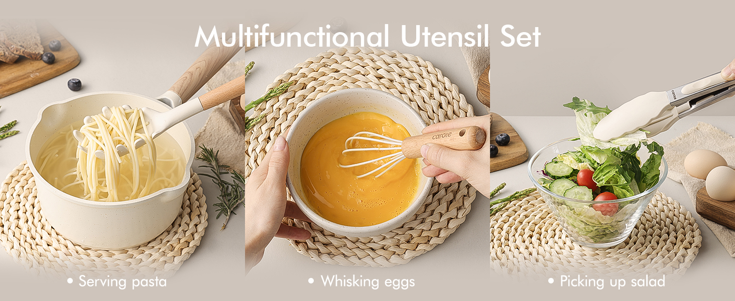 CAROTE 22pcs Silicone Cooking Utensils Set, 446°F Heat Resistant Kitchen Utensils Gadgets Set, Spatula, Turner, Whisk, Tongs