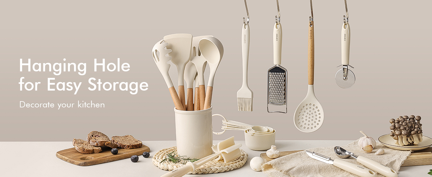 CAROTE 22pcs Silicone Cooking Utensils Set, 446°F Heat Resistant Kitchen Utensils Gadgets Set, Spatula, Turner, Whisk, Tongs