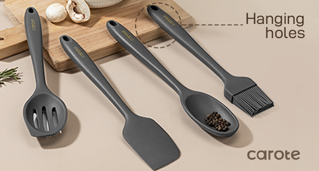 CAROTE Kitchen Utensil Set for Nonstick Cookware - 446°F Heat Resistant Silicone Cooking Utensils Set 10pcs, Dark Grey, Oderless Spatula, Turner