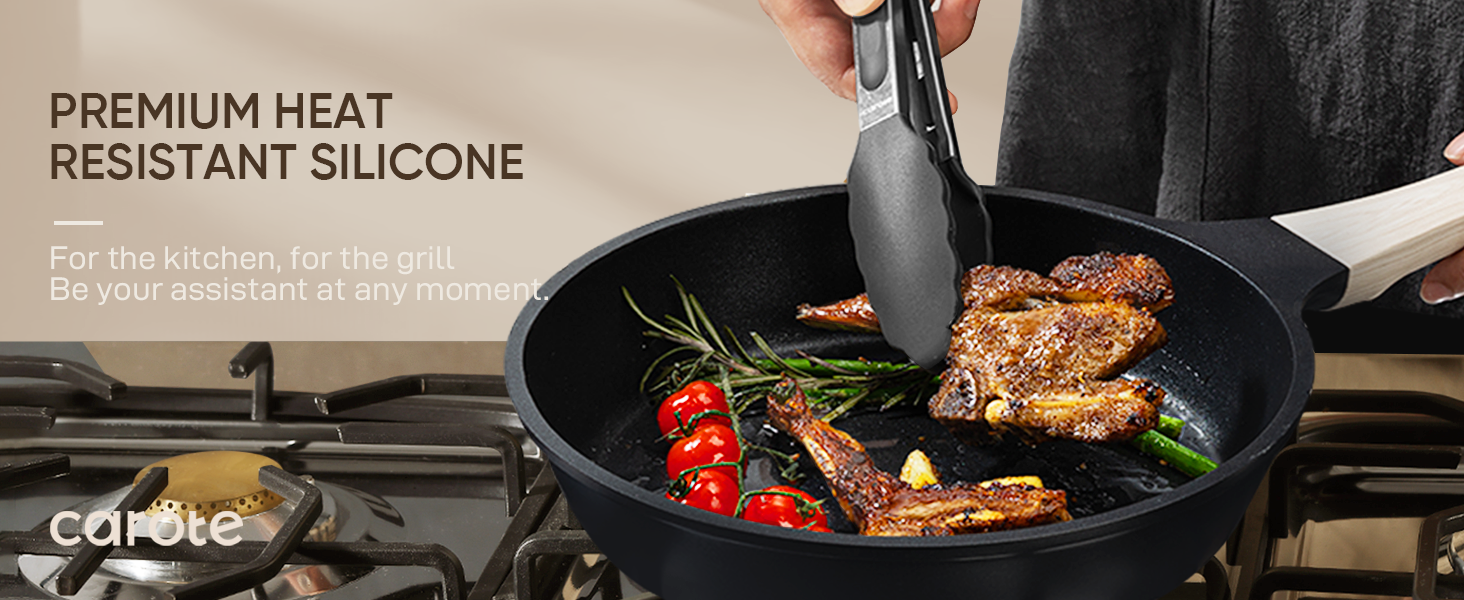 CAROTE Kitchen Utensil Set for Nonstick Cookware - 446°F Heat Resistant Silicone Cooking Utensils Set 10pcs, Dark Grey, Oderless Spatula, Turner