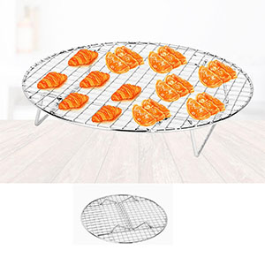 2 Pack Cooking Racks 10.5 inch Grids Steamer Baking Round Cooling Racks with Folding Feet Dehydrator Trays Stackable Barbecue Carbon Grates for Air Fryer