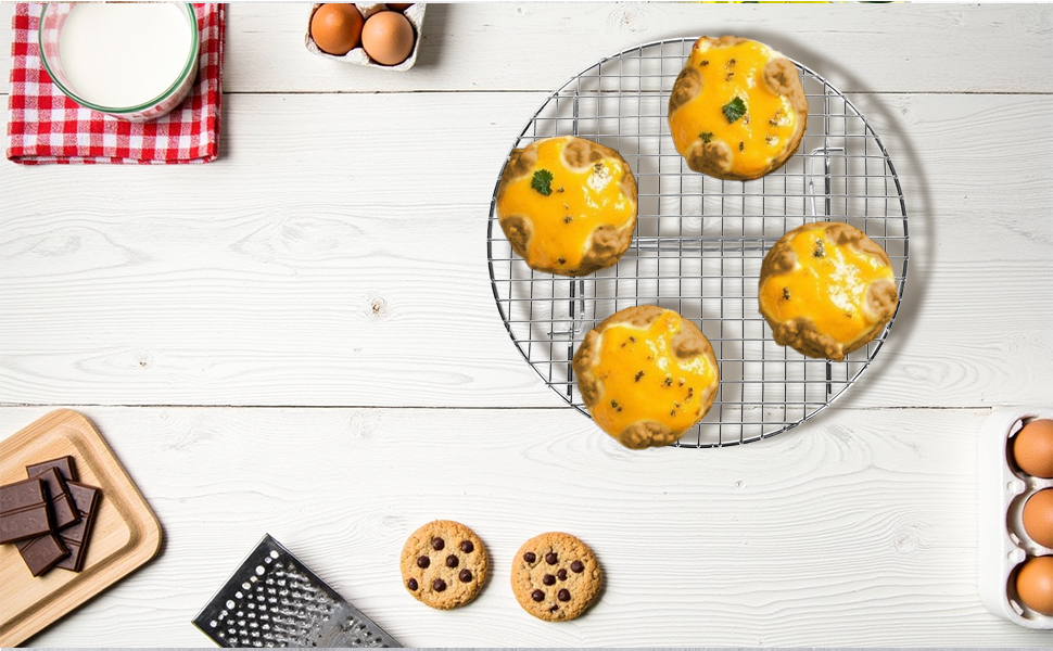 2 Pack Cooking Racks 10.5 inch Grids Steamer Baking Round Cooling Racks with Folding Feet Dehydrator Trays Stackable Barbecue Carbon Grates for Air Fryer