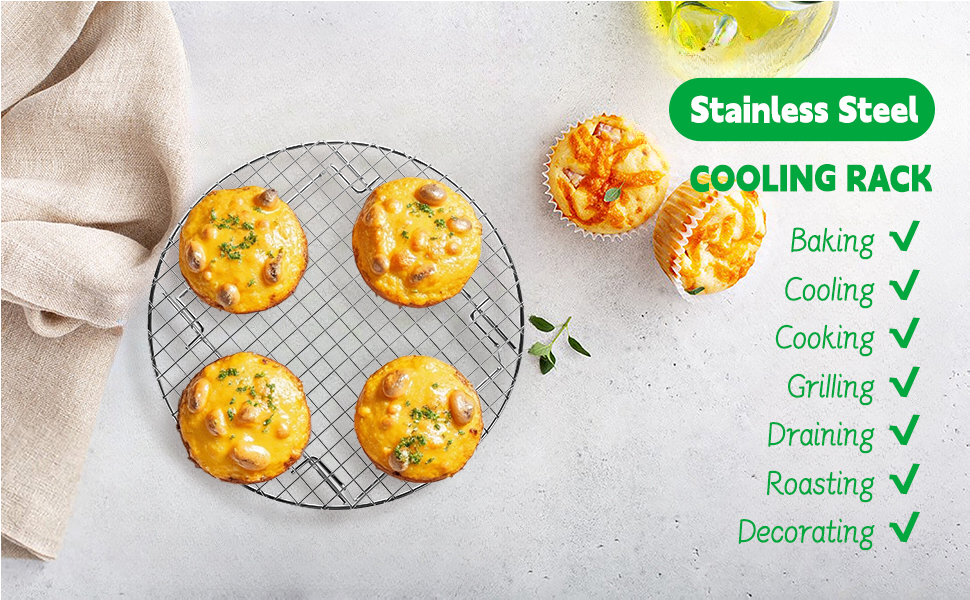 2 Pack Cooking Racks 10.5 inch Grids Steamer Baking Round Cooling Racks with Folding Feet Dehydrator Trays Stackable Barbecue Carbon Grates for Air Fryer