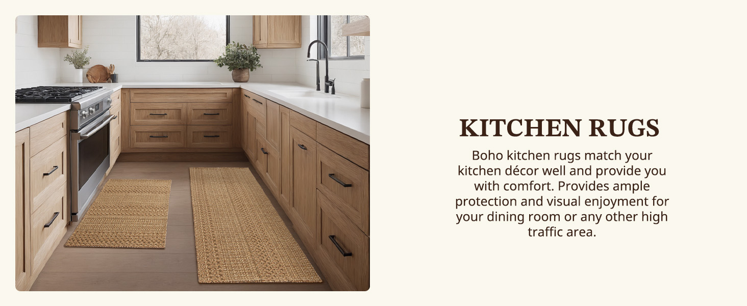 Cotton Blend Kitchen Rug Set 2 Piece, American Country Woven Runner Rug and Doormat, 20