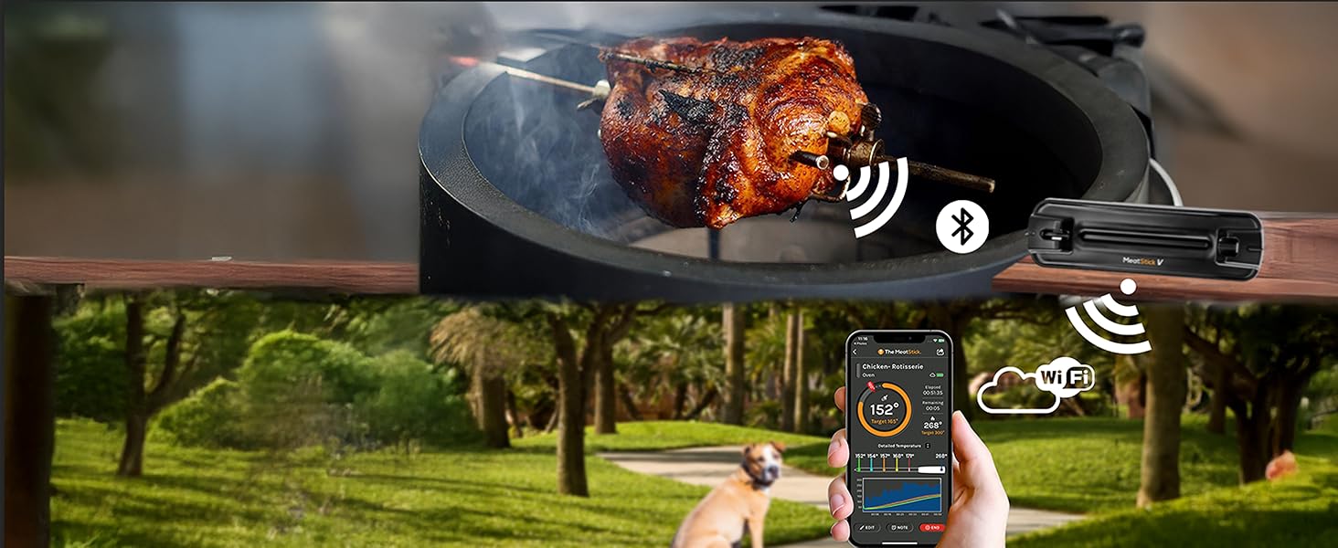 MeatStick V Wireless Meat Thermometer, 1200°F Heat Resistance, Unlimited Range WiFi & Bluetooth, Smart Digital Probe for Grilling, Smoking, Sous Vide, BBQ, Air Fryer, Oven, Smoker, Kitchen Cooking