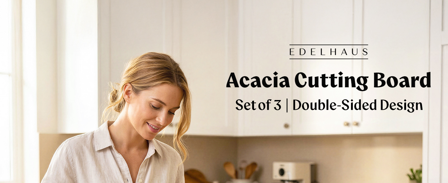 Acacia Wood Cutting Board for Kitchen, Non-Toxic Cutting Board Set of 3, Chopping Boards with Deep Juice Groove for Meat, Cheese & Vegetables - Durable & Double sided with serving Compartments