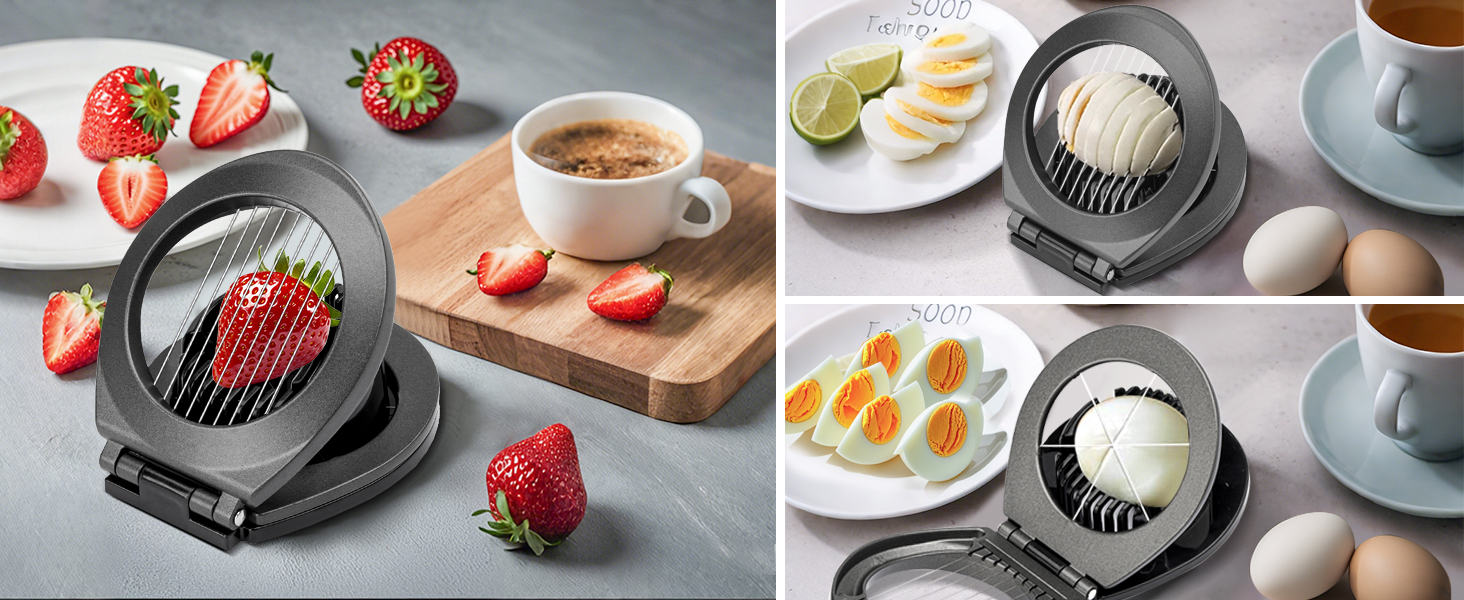 Egg Slicer, BIBURY Egg Slicer for Hard Boiled Eggs, Egg Cutter Heavy Duty Aluminium for Egg Strawberry Mushroom Soft Fruit, Stainless Steel Wire with 3 Slicing Styles - Grey