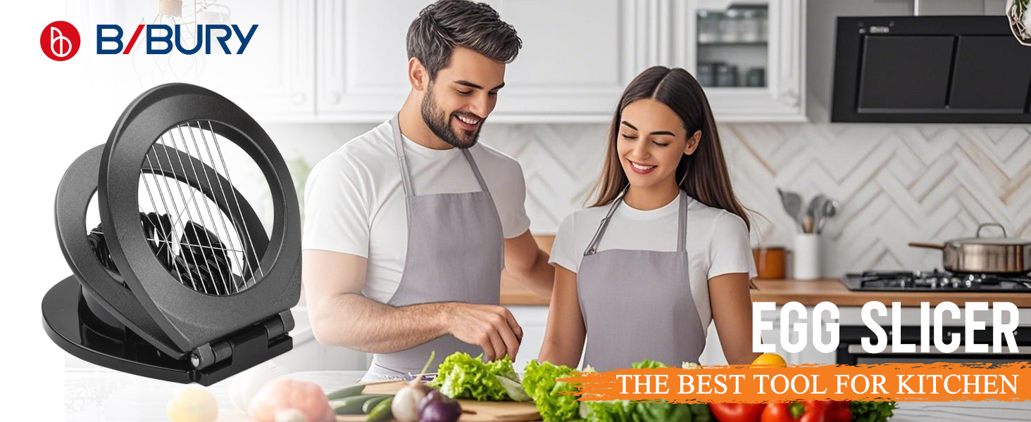 Egg Slicer, BIBURY Egg Slicer for Hard Boiled Eggs, Egg Cutter Heavy Duty Aluminium for Egg Strawberry Mushroom Soft Fruit, Stainless Steel Wire with 3 Slicing Styles - Grey