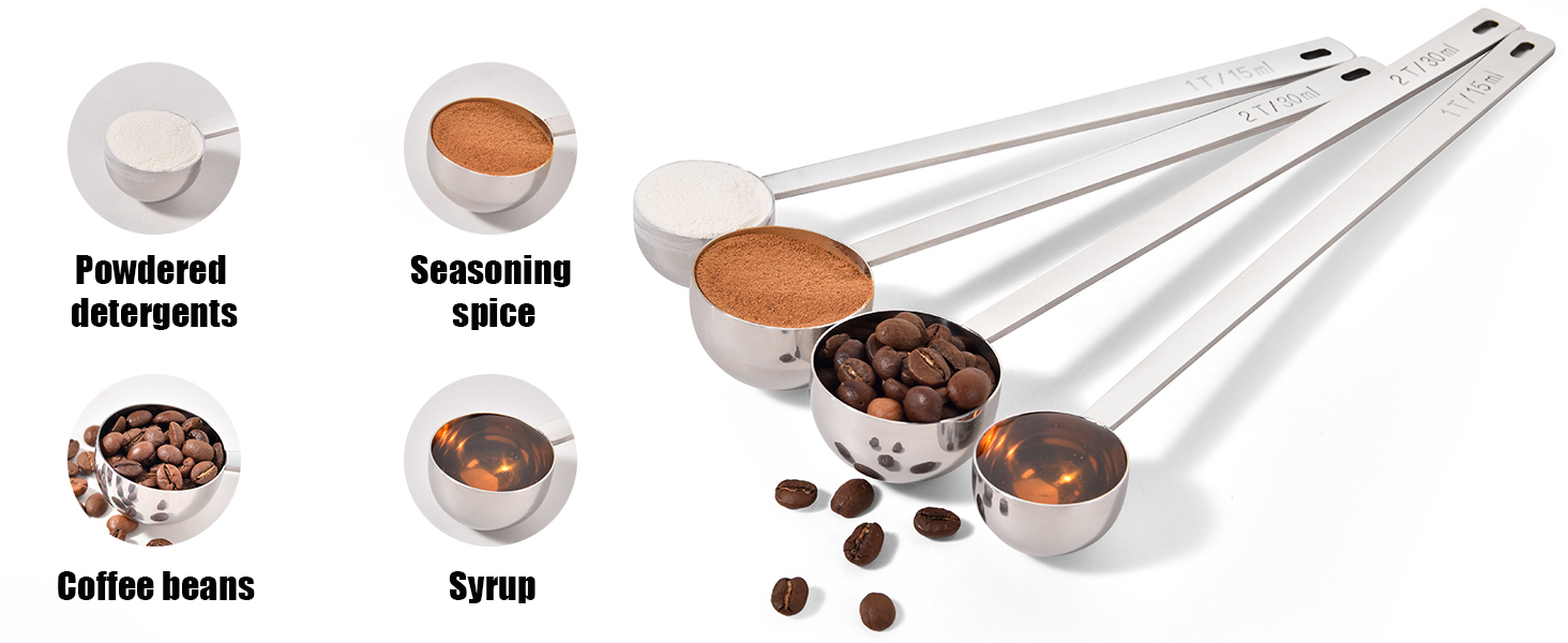 18/8 Stainless Steel Coffee Scoop, Doosu Food-Grade Metal Measuring Spoon with 6.9in Long Handle, Tablespoon Scooper for Coffee Beans, Ground Coffee, Espresso, Protein Powders, Tea, Sugar (1 Tbsp)