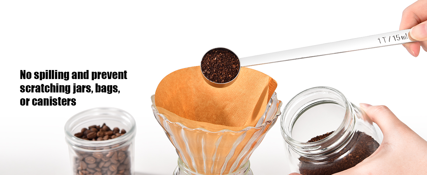 18/8 Stainless Steel Coffee Scoop, Doosu Food-Grade Metal Measuring Spoon with 6.9in Long Handle, Tablespoon Scooper for Coffee Beans, Ground Coffee, Espresso, Protein Powders, Tea, Sugar (1 Tbsp)