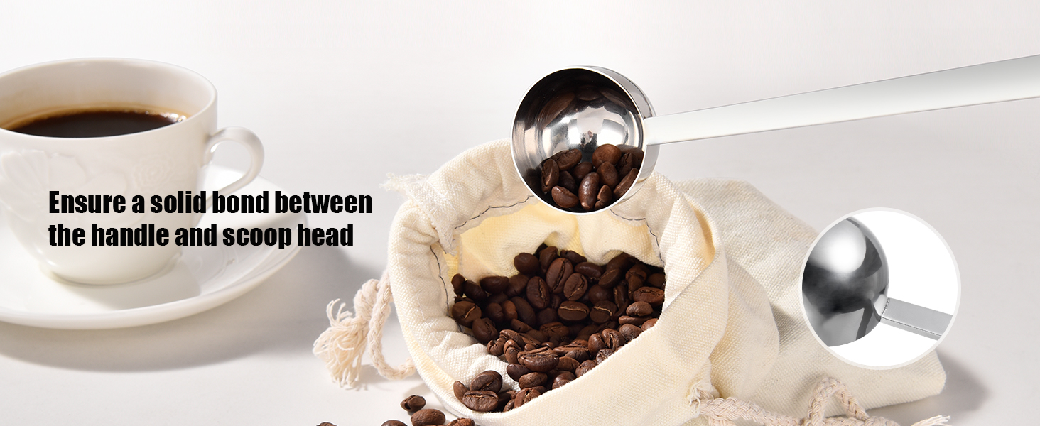 18/8 Stainless Steel Coffee Scoop, Doosu Food-Grade Metal Measuring Spoon with 6.9in Long Handle, Tablespoon Scooper for Coffee Beans, Ground Coffee, Espresso, Protein Powders, Tea, Sugar (2 Tbsp)
