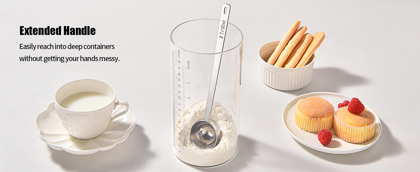 18/8 Stainless Steel Coffee Scoop, Doosu Food-Grade Metal Measuring Spoon with 6.9in Long Handle, Tablespoon Scooper for Coffee Beans, Ground Coffee, Espresso, Protein Powders, Tea, Sugar (2 Tbsp)