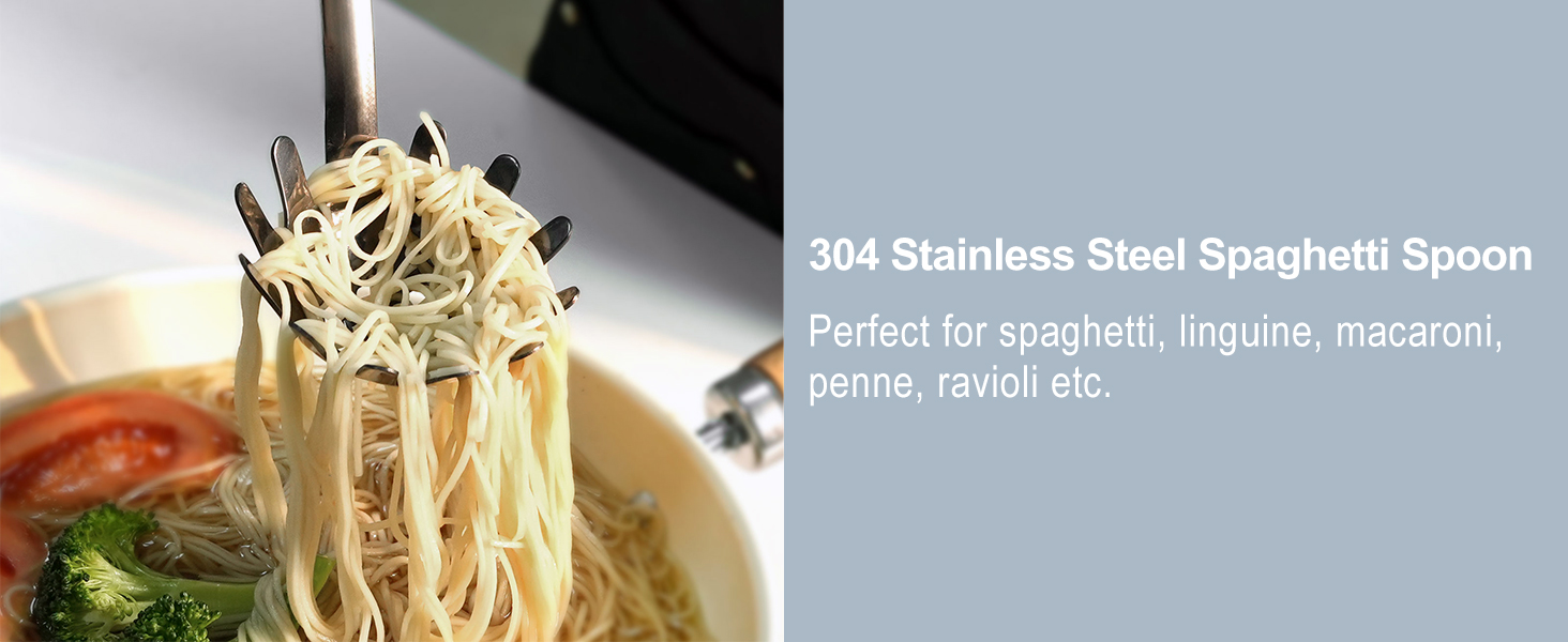 Stainless Steel Spaghetti Spoon - 12.6 Inch Pasta Spoon with Comfortable Grip Design -Metal Pasta Fork Pasta Server - Kitchen Gadgets Pasta Ladle Kitchen Tools