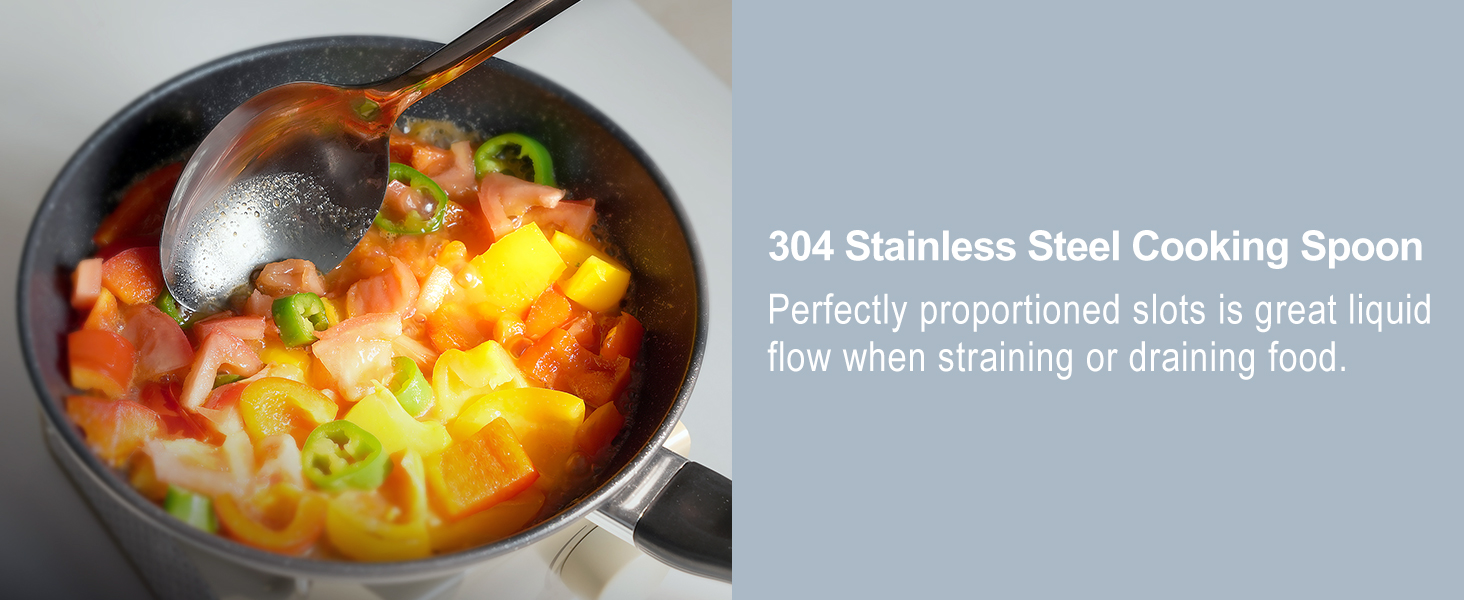 Skimmer Spoon, Slotted Spoons for Cooking, Slotted Spoon, Kitchen Stainless Steel Serving Spoons, Stainless Steel Strainer, Black