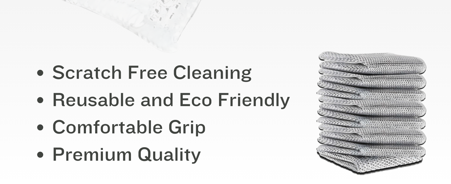 Non Scratch Wire Dishwashing Rag, 8 Pack Double Layer Reusable Wire Dishcloth, Silver Mesh Metal Cleaning Cloth for Pots, Pans, Sink, Steel Cookware, Wet & Dry Cleaning