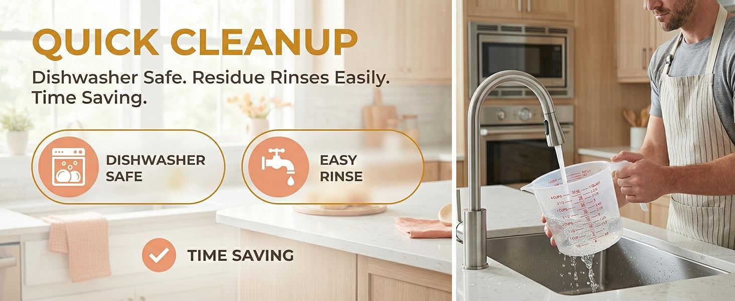 8 Pcs 4 Cup Capacity Plastic Measuring Cup, 32 Oz/1000 ml Clear Graduated Measuring Cups Plastic Mug with Spout and Handles Ounce and Ml Cup Marking for Recipe Ingredient, Flour, Water, Liquid