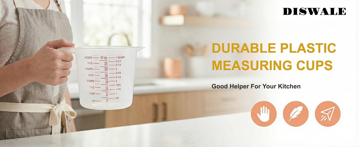 8 Pcs 4 Cup Capacity Plastic Measuring Cup, 32 Oz/1000 ml Clear Graduated Measuring Cups Plastic Mug with Spout and Handles Ounce and Ml Cup Marking for Recipe Ingredient, Flour, Water, Liquid