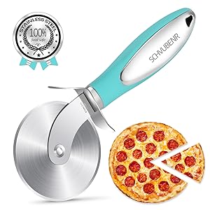 SCHVUBENR Premium Pizza Cutter Wheel - Ultra Sharp Stainless Steel Pizza Slicer with Non-Slip Soft Grip Handle - Multi-Purpose Cutter for Pizza, Dough & Pastry - Dishwasher Safe, Easy to Clean - Blue