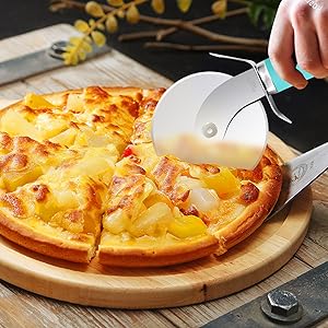 SCHVUBENR Premium Pizza Cutter Wheel - Ultra Sharp Stainless Steel Pizza Slicer with Non-Slip Soft Grip Handle - Multi-Purpose Cutter for Pizza, Dough & Pastry - Dishwasher Safe, Easy to Clean - Blue