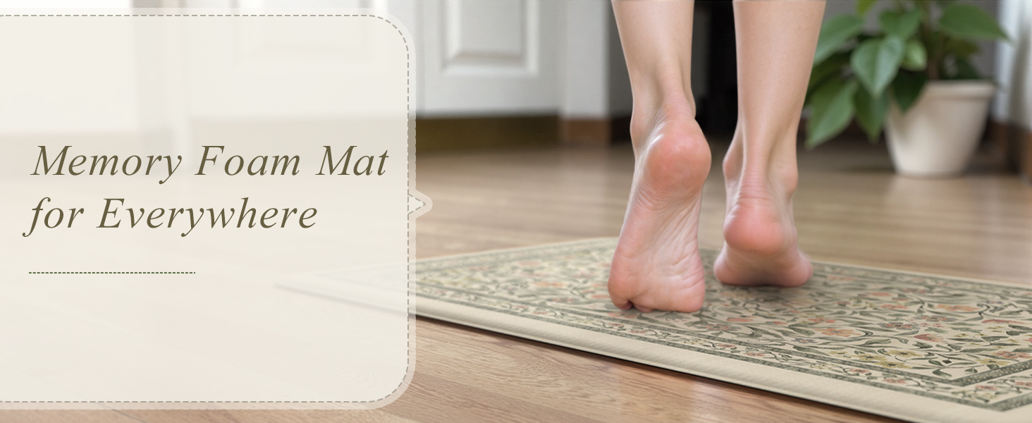 KIMODE Anti Fatigue Kitchen Mats for Floor, Boho Floral Kitchen Rugs Sets of 2, Cushioned Kitchen Floor Mats Non Slip, Comfort Spring Rugs for Kitchen Floor Sink Laundry Desk Beige 17.3