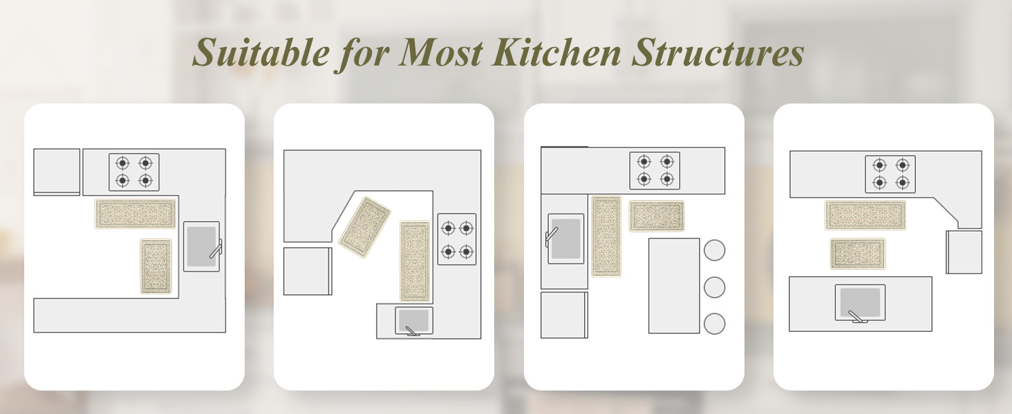 KIMODE Anti Fatigue Kitchen Mats for Floor, Boho Floral Kitchen Rugs Sets of 2, Cushioned Kitchen Floor Mats Non Slip, Comfort Spring Rugs for Kitchen Floor Sink Laundry Desk Beige 17.3