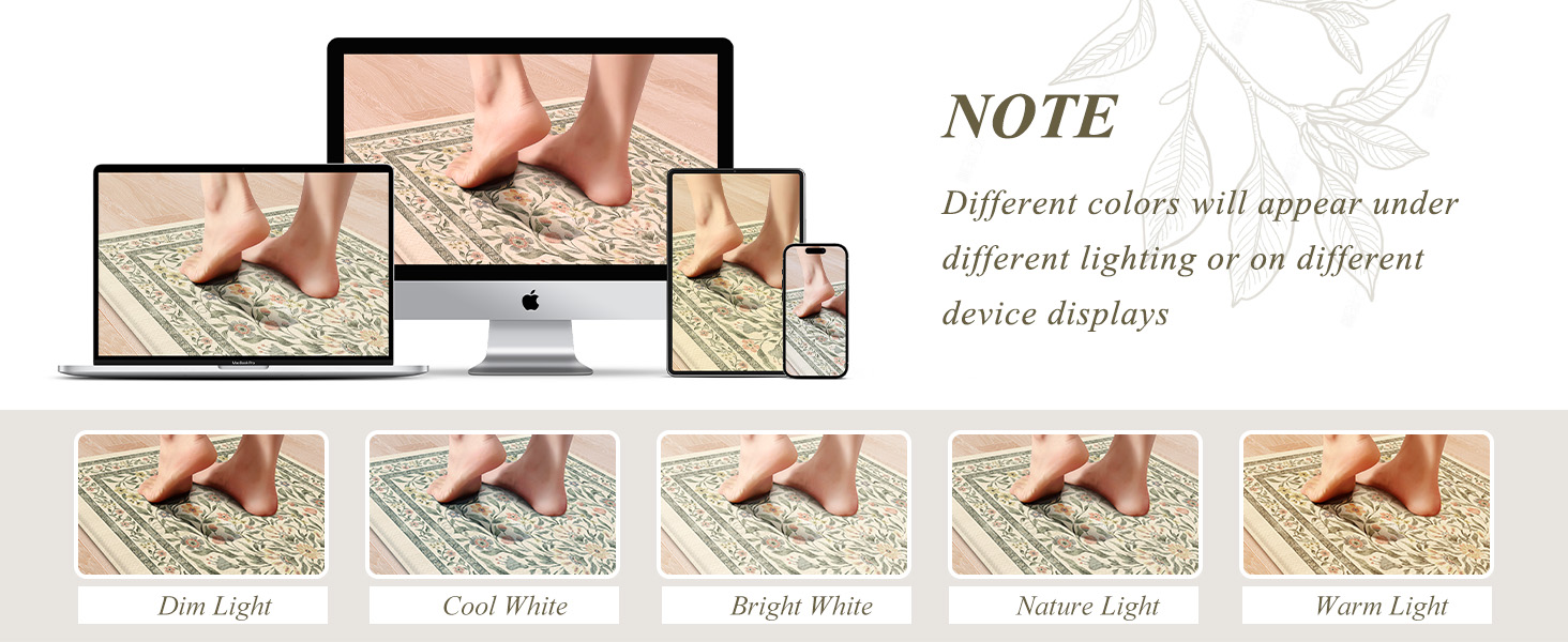 KIMODE Anti Fatigue Kitchen Mats for Floor, Boho Floral Kitchen Rugs Sets of 2, Cushioned Kitchen Floor Mats Non Slip, Comfort Spring Rugs for Kitchen Floor Sink Laundry Desk Beige 17.3