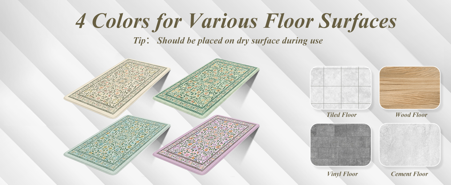 KIMODE Anti Fatigue Kitchen Mats for Floor, Boho Floral Kitchen Rugs Sets of 2, Cushioned Kitchen Floor Mats Non Slip, Comfort Spring Rugs for Kitchen Floor Sink Laundry Desk Beige 17.3