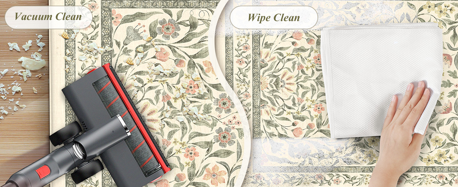 KIMODE Anti Fatigue Kitchen Mats for Floor, Boho Floral Kitchen Rugs Sets of 2, Cushioned Kitchen Floor Mats Non Slip, Comfort Spring Rugs for Kitchen Floor Sink Laundry Desk Beige 17.3