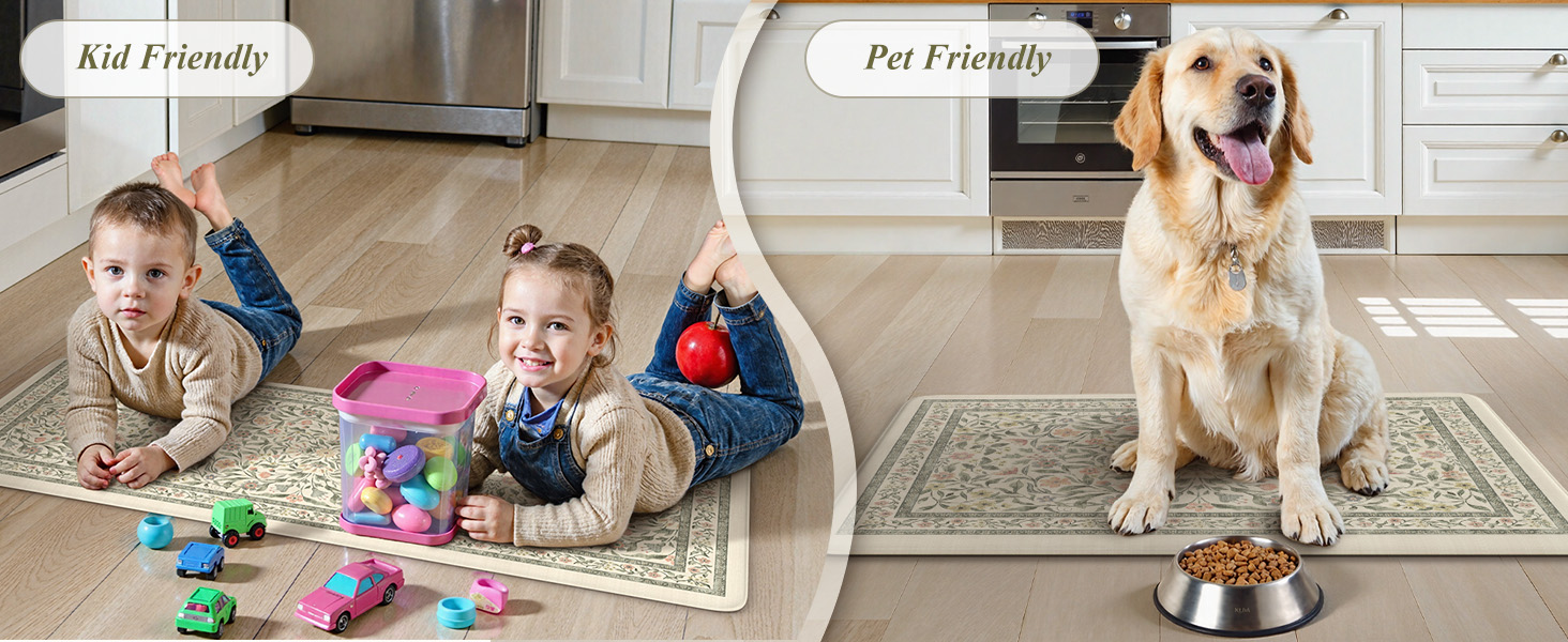 KIMODE Anti Fatigue Kitchen Mats for Floor, Boho Floral Kitchen Rugs Sets of 2, Cushioned Kitchen Floor Mats Non Slip, Comfort Spring Rugs for Kitchen Floor Sink Laundry Desk Beige 17.3