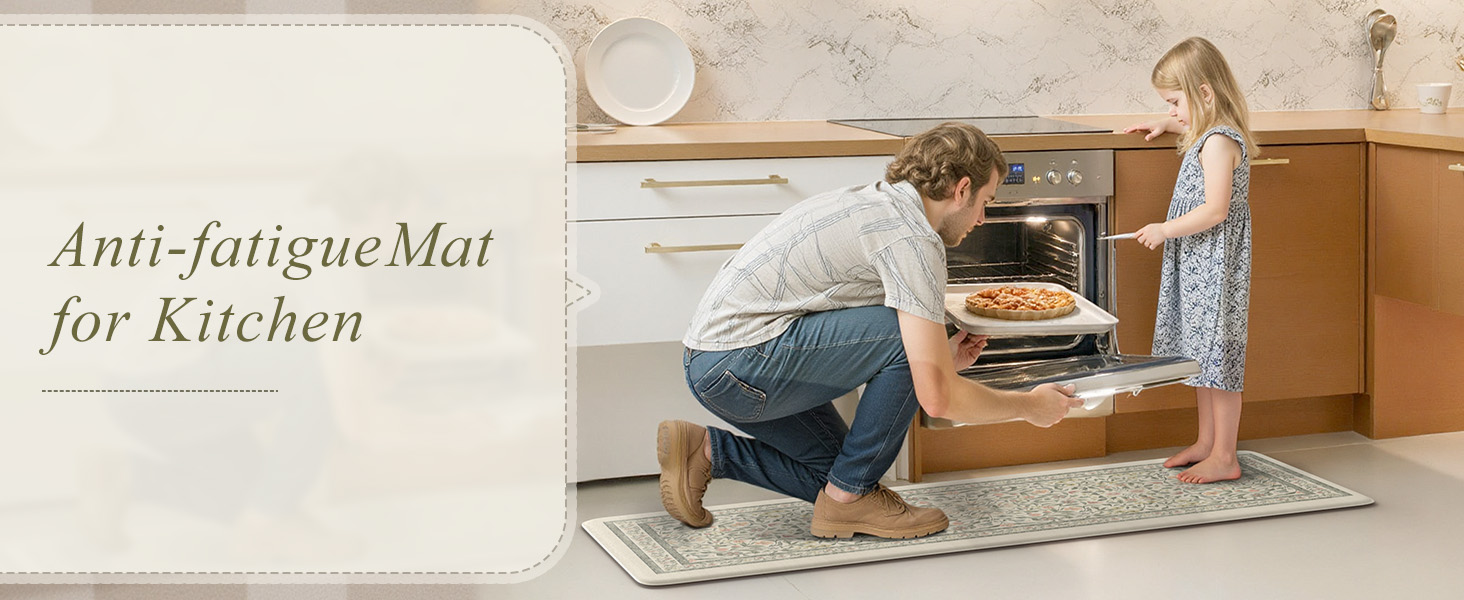 KIMODE Anti Fatigue Kitchen Mats for Floor, Boho Floral Kitchen Rugs Sets of 2, Cushioned Kitchen Floor Mats Non Slip, Comfort Spring Rugs for Kitchen Floor Sink Laundry Desk Beige 17.3