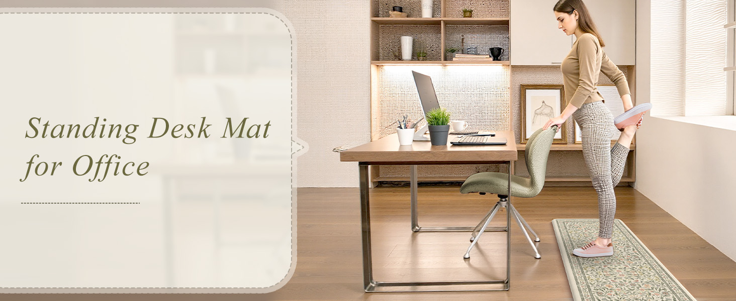 KIMODE Anti Fatigue Kitchen Mats for Floor, Boho Floral Kitchen Rugs Sets of 2, Cushioned Kitchen Floor Mats Non Slip, Comfort Spring Rugs for Kitchen Floor Sink Laundry Desk Beige 17.3