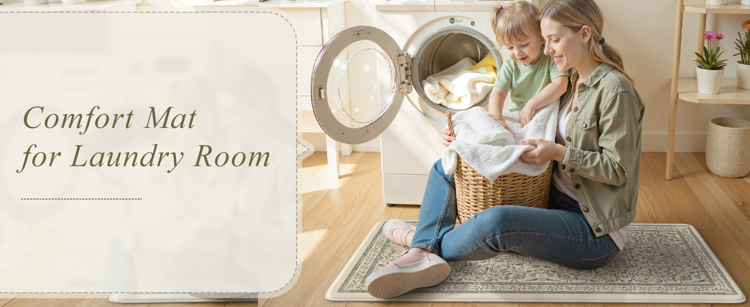 KIMODE Anti Fatigue Kitchen Mats for Floor, Boho Floral Kitchen Rugs Sets of 2, Cushioned Kitchen Floor Mats Non Slip, Comfort Spring Rugs for Kitchen Floor Sink Laundry Desk Beige 17.3