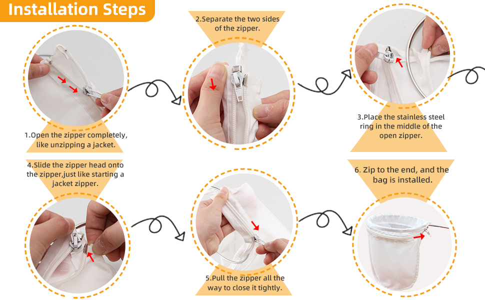 5 Pcs Premium Ultra Fine Mesh Strainer Bags with Stainless Steel Handle, Reusable Nut Milk Bags, Cheese Cloths for Straining Juice, NutMilk, Coffee, Thai Tea, Yogurt and Soup (Small)