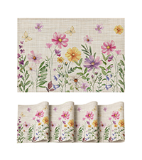 Artoid Mode Birds Flower Butterfly Placemats Set of 4, 12x18 Inch Plastic Woven Wipeable Non-Slip PVC Place Mats for Party Kitchen Dining Decor