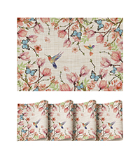 Artoid Mode Birds Flower Butterfly Placemats Set of 4, 12x18 Inch Plastic Woven Wipeable Non-Slip PVC Place Mats for Party Kitchen Dining Decor