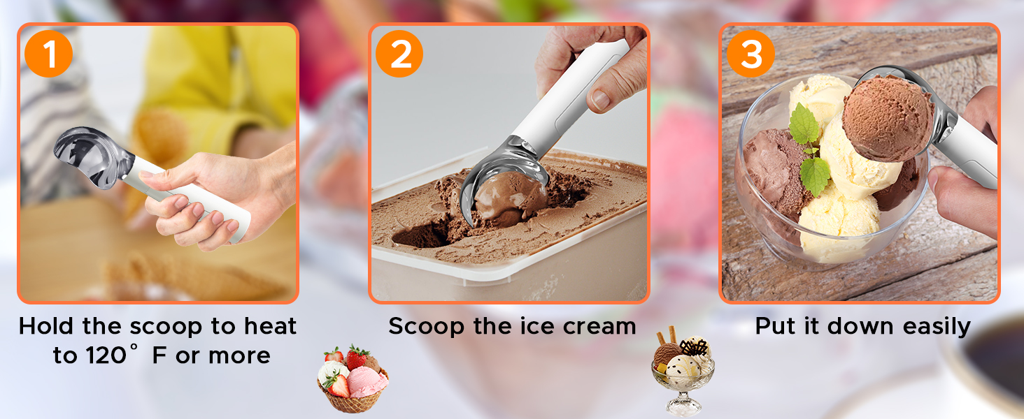LT LAUDTEC Heated Ice Cream Scoop, Rechargeable Electric Warming Scooper, Heats to 158F for Hard Ice Cream, IP67 Waterproof, Easy for Seniors & Kids (White)