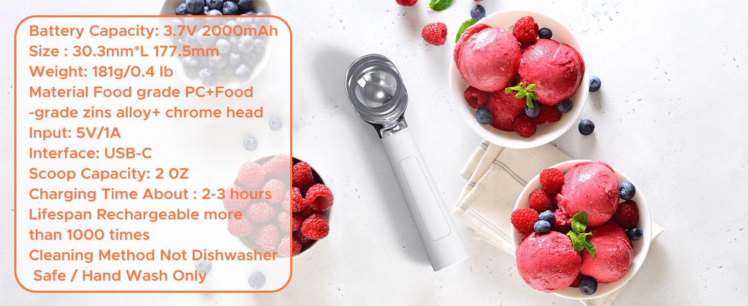 LT LAUDTEC Heated Ice Cream Scoop, Rechargeable Electric Warming Scooper, Heats to 158F for Hard Ice Cream, IP67 Waterproof, Easy for Seniors & Kids (White)