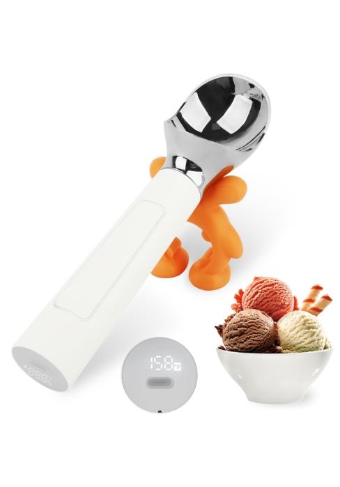 LT LAUDTEC Heated Ice Cream Scoop, Rechargeable Electric Warming Scooper, Heats to 158F for Hard Ice Cream, IP67 Waterproof, Easy for Seniors & Kids (White)