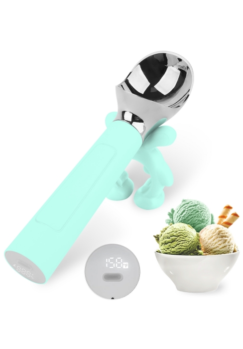 LT LAUDTEC Heated Ice Cream Scoop, Rechargeable Electric Warming Scooper, Heats to 158F for Hard Ice Cream, IP67 Waterproof, Easy for Seniors & Kids (White)