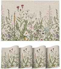 Artoid Mode Beige Mushroom Moth Flowers Placemats Set of 4, 12x18 Inch Plastic Woven Wipeable Non-Slip PVC Place Mats for Party Kitchen Dining Decor