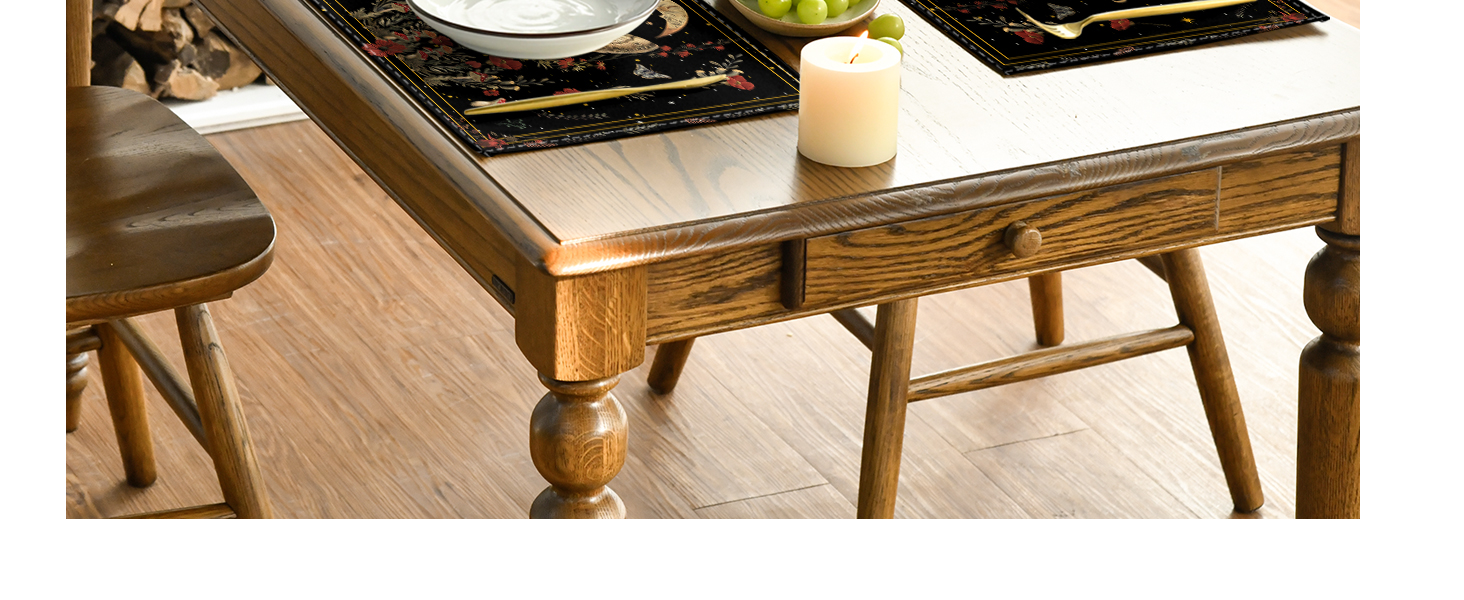 Artoid Mode Black Poppy Moth Moon Placemats Set of 4, 12x18 Inch Floral Spring Table Mats for Outdoor Home Party Kitchen Dining Decor