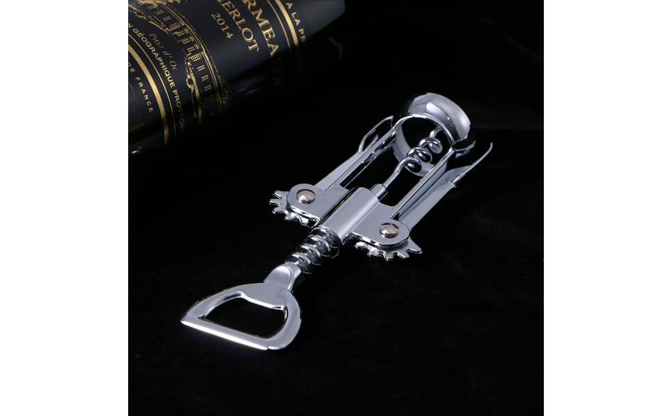 Silver Plated Winged Wine Bottle Corkscrew Opener Easy to Use Design for Home Kitchen Bar Convenient Wine Bottle Opener Long