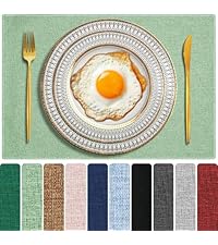 Cloth Placemats Set of 6, Cotton Linen Blend Machine Washable Double Layered Durable Place Mats Heat Resistant Placemats Wrinkle Free Thick Fabric Dining Table Mats (Navy Blue, 6)