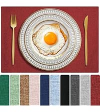 Cloth Placemats Set of 6, Cotton Linen Blend Machine Washable Double Layered Durable Place Mats Heat Resistant Placemats Wrinkle Free Thick Fabric Dining Table Mats (Navy Blue, 6)