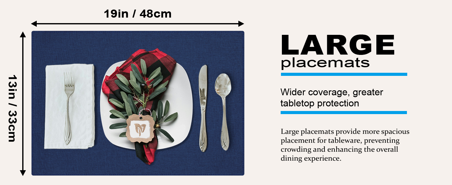 Cloth Placemats Set of 6, Cotton Linen Blend Machine Washable Double Layered Durable Place Mats Heat Resistant Placemats Wrinkle Free Thick Fabric Dining Table Mats (Navy Blue, 6)