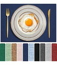 Cloth Placemats Set of 6, Cotton Linen Blend Machine Washable Double Layered Durable Place Mats Heat Resistant Placemats Wrinkle Free Thick Fabric Dining Table Mats (Navy Blue, 6)