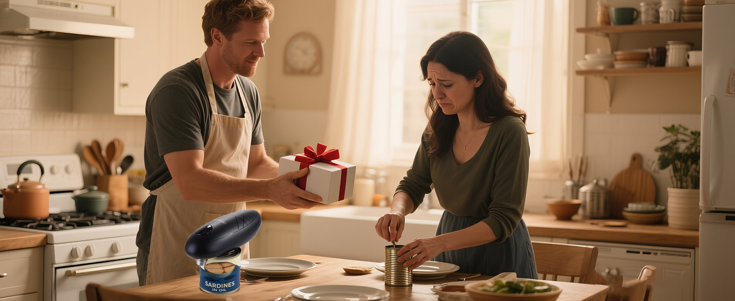 CIRCLE JOY Electric Can Opener, One-Touch Automatic Can Opening with Smooth Edges, Food Safety Handheld Battery-Operated Can Opener for Kitchen and Seniors, Black