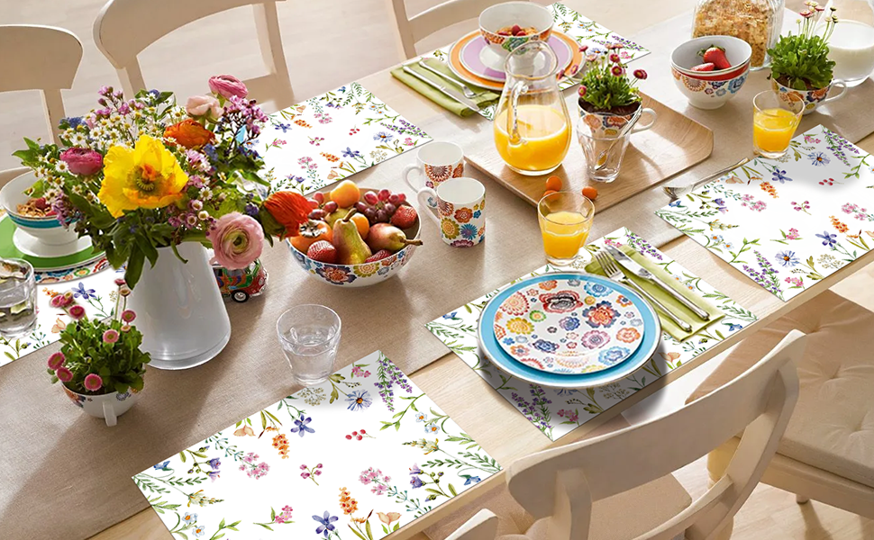 Flowers Floral Paper Placemats Disposable 50 Pack Floral Placemats 16x 11 Inch Colored Flowers Place Mats for Spring Summer Bridal Shower Wedding Birthday Party Supplies