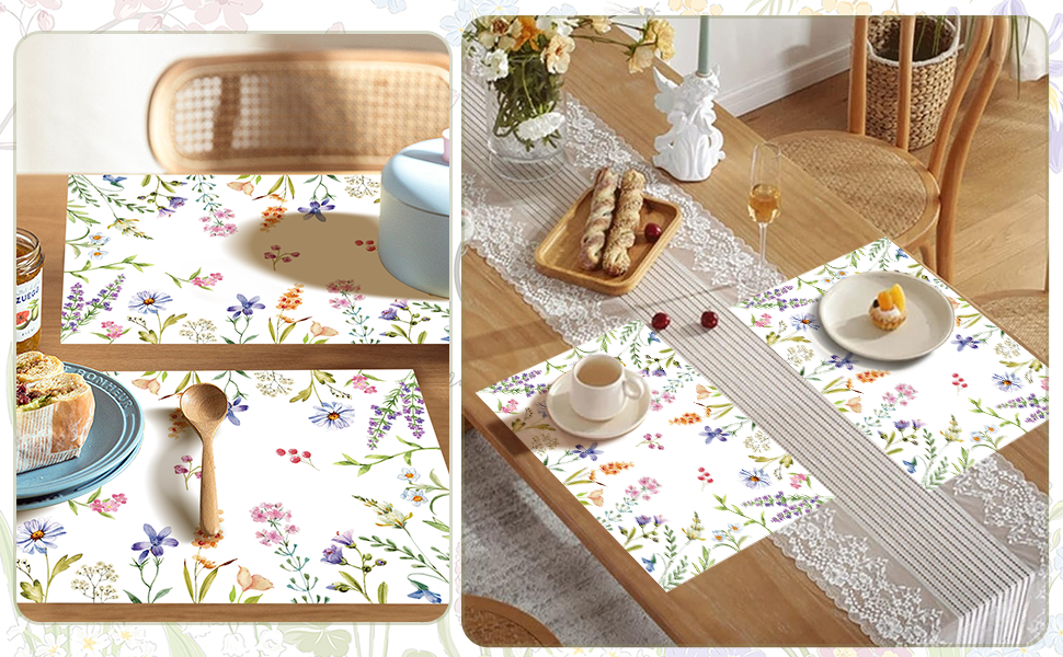 Flowers Floral Paper Placemats Disposable 50 Pack Floral Placemats 16x 11 Inch Colored Flowers Place Mats for Spring Summer Bridal Shower Wedding Birthday Party Supplies