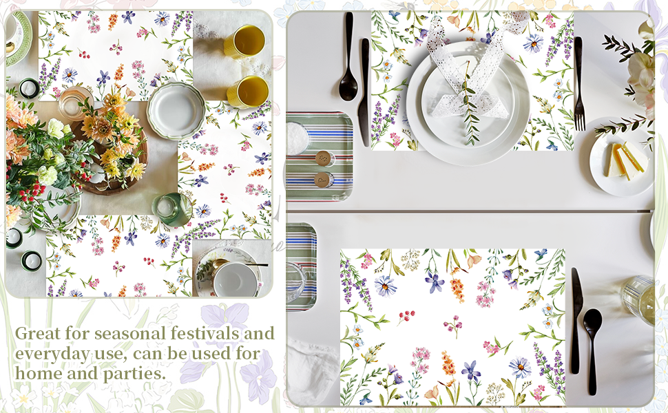 Flowers Floral Paper Placemats Disposable 50 Pack Floral Placemats 16x 11 Inch Colored Flowers Place Mats for Spring Summer Bridal Shower Wedding Birthday Party Supplies